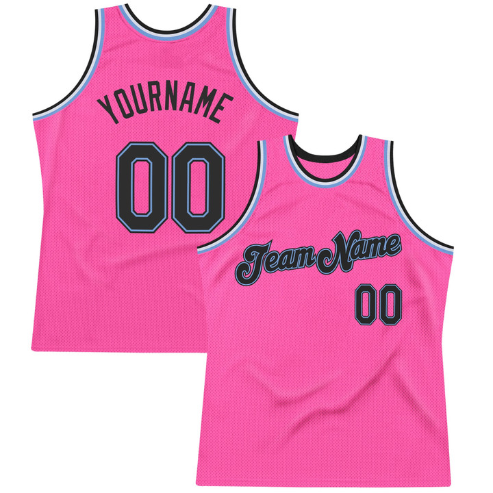 Custom Pink Black-Light Blue  Throwback Basketball Jersey
