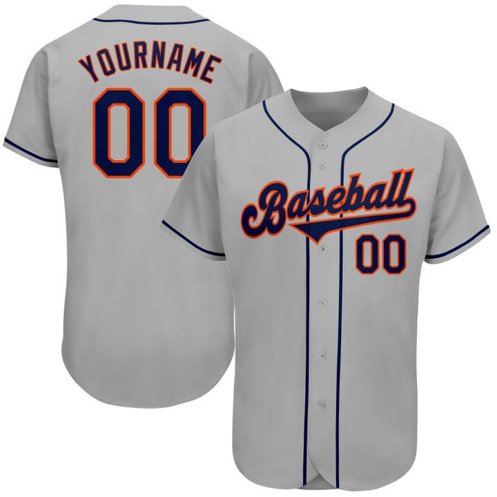 Custom Gray Navy-Orange  Baseball Jersey