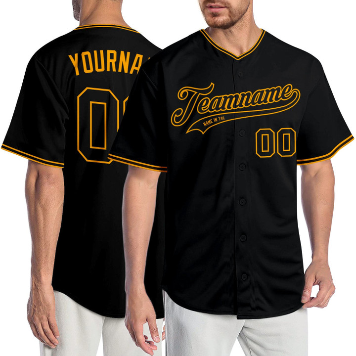 Custom Black Black-Gold  Baseball Jersey