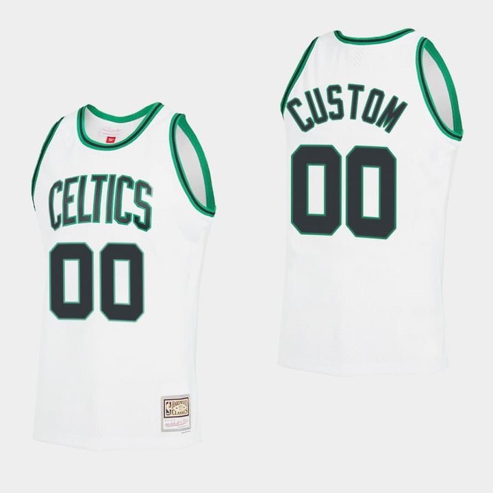 Men's Boston Celtics Custom #00 Reload 2.0 Hardwood Classics White Jersey