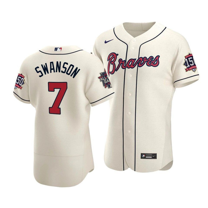 Men's Atlanta Braves Dansby Swanson #7 2021 MLB All-Star Game Patch AlternateCream Jersey