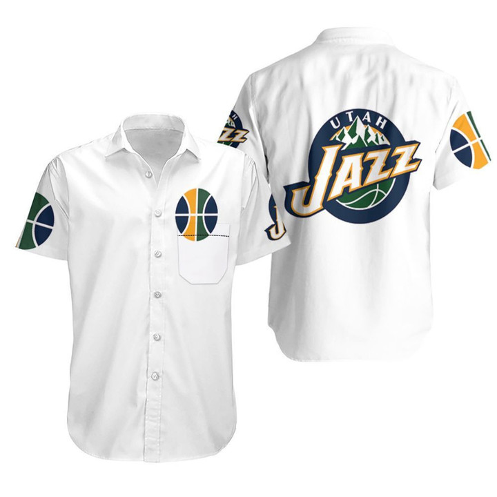 Utah Jazz Basketball Classic Mascot Logo Gift For Jazz Fans White Hawaiian Shirt