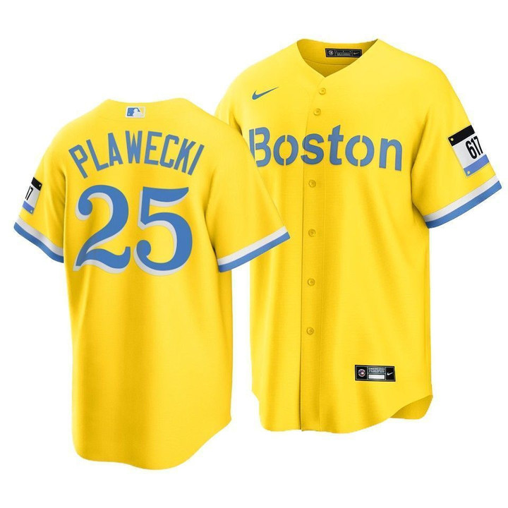 Men's Boston Red Sox Kevin Plawecki #25 2021 City Connect Replica Jersey Gold , MLB Jersey