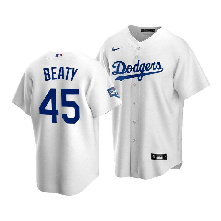 Men's Los Angeles Dodgers Matt Beaty #45 2020 World Series Champions White Replica Home Jersey , MLB Jersey
