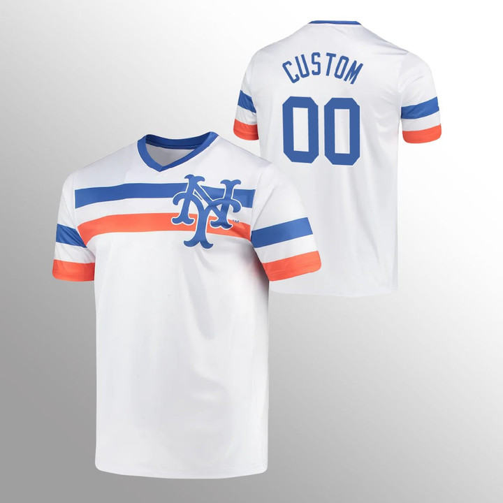 Men's New York Mets Custom #00 White Cooperstown Collection V-Neck Jersey
