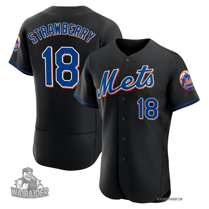 Men's New York Mets Darryl Strawberry #18 Alternate Black Jersey, MLB Jersey