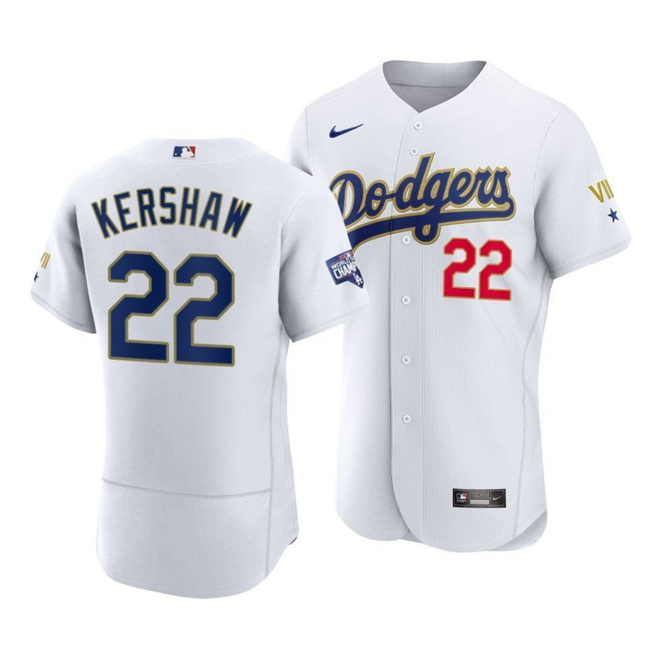 Los Angeles Dodgers Clayton Kershaw #22 2021 Gold Program Jersey White Gold , MLB Jersey