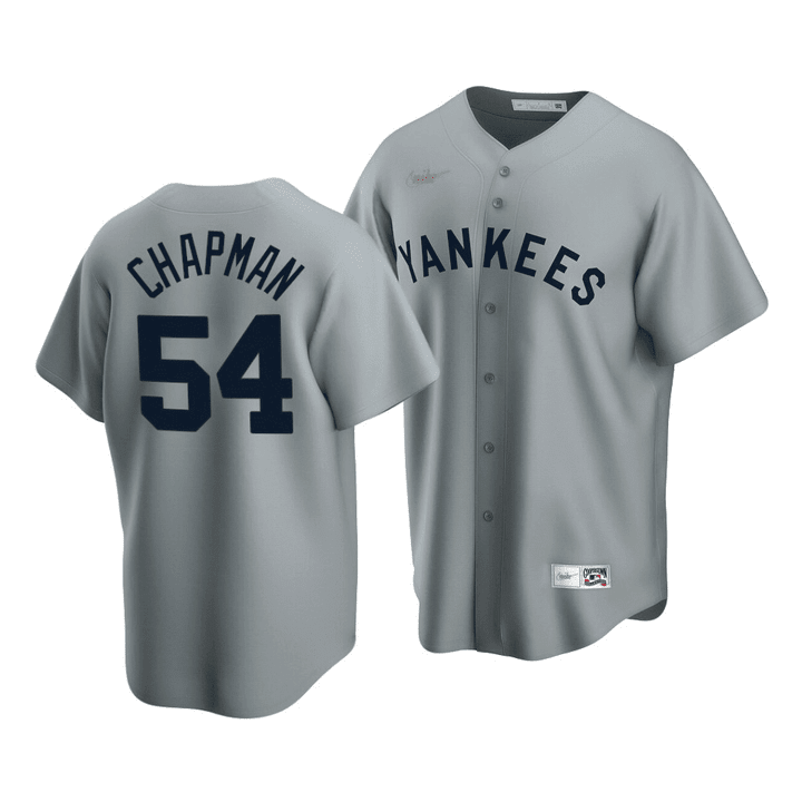 Men's  New York Yankees Aroldis Chapman #54 Cooperstown Collection Gray Road Jersey , MLB Jersey
