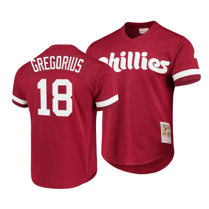Men's Philadelphia Phillies Didi Gregorius #18 Cooperstown Collection Mesh Batting Practice Jersey Scarlet , MLB Jersey