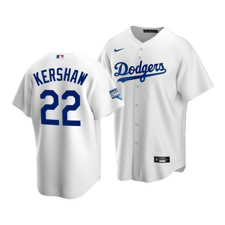 Youth Los Angeles Dodgers Clayton Kershaw #22 2020 World Series Champions Home Replica Jersey White , MLB Jersey