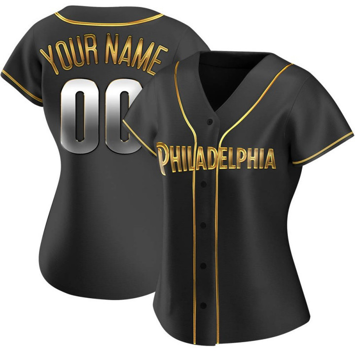 Replica Custom Women's Philadelphia Phillies Black Golden Alternate Jersey