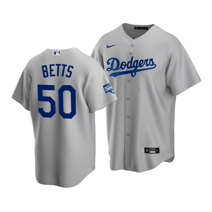 Men's Los Angeles Dodgers Mookie Betts #50 2020 World Series Champions Gray Replica Alternate Jersey , MLB Jersey