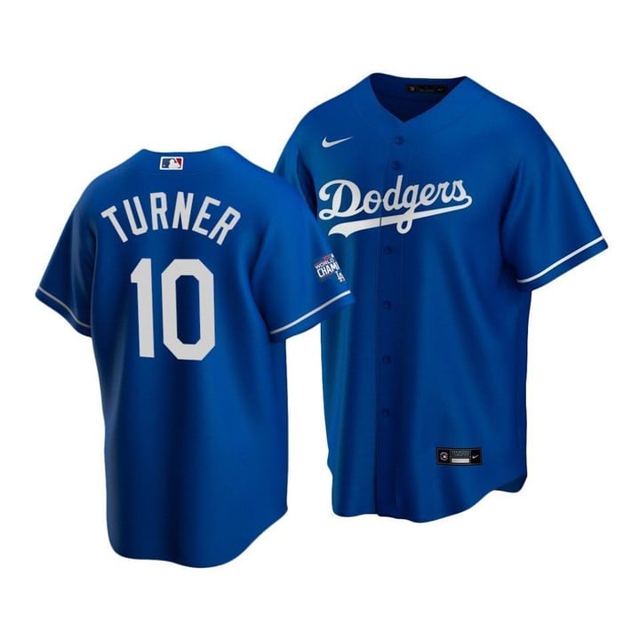 Men's Los Angeles Dodgers Justin Turner #10 2020 World Series Champions Royal Replica Alternate Jersey , MLB Jersey