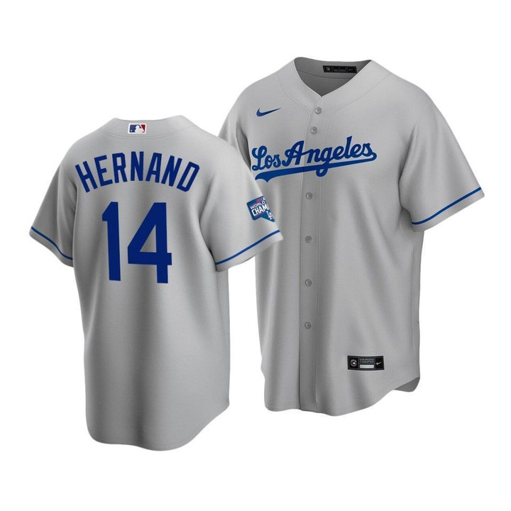 Men's Los Angeles Dodgers Enrique Hernandez #14 2020 World Series Champions Gray Replica Road Jersey , MLB Jersey