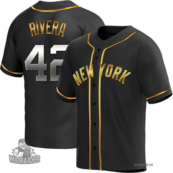 Men's New York Yankees Mariano Rivera #42 Gold Black Jersey, MLB Jersey
