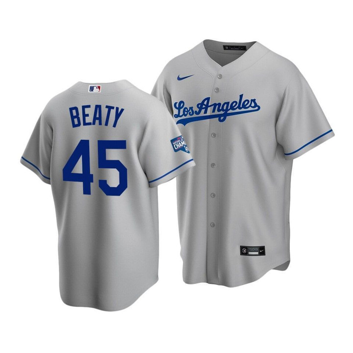 Men's Los Angeles Dodgers Matt Beaty #45 2020 World Series Champions Gray Replica Road Jersey , MLB Jersey