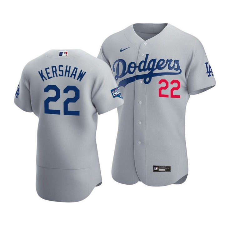 Men's Los Angeles Dodgers Clayton Kershaw #22 2020 World Series Champions Alternate Jersey Gray , MLB Jersey