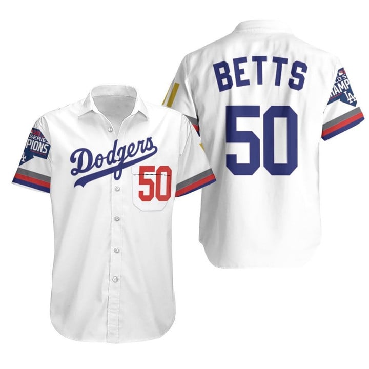 Los Angeles Dodgers Betts 50 2020 Championship Golden Edition White Jersey Inspired Style Hawaiian Shirt