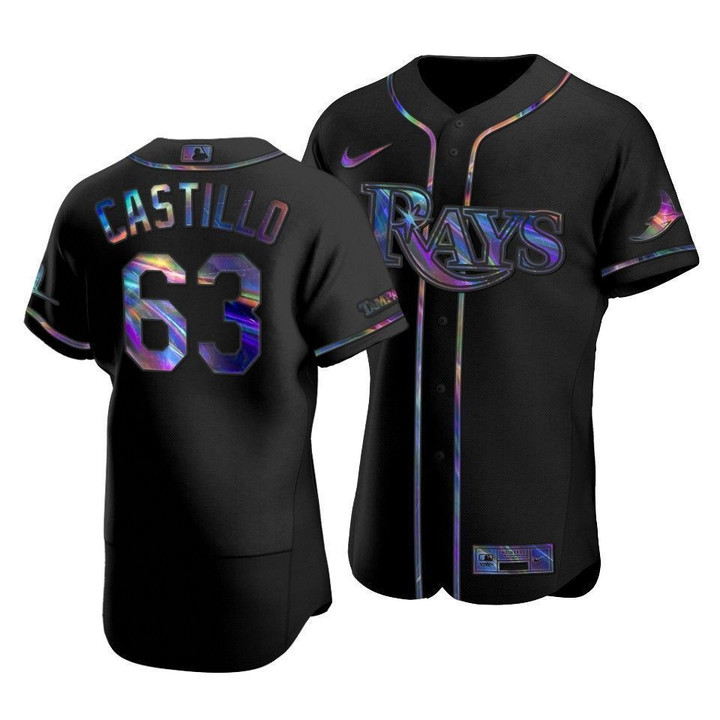 Tampa Bay Rays Diego Castillo #63 Iridescent Logo Holographic Limited Jersey Black , MLB Jersey
