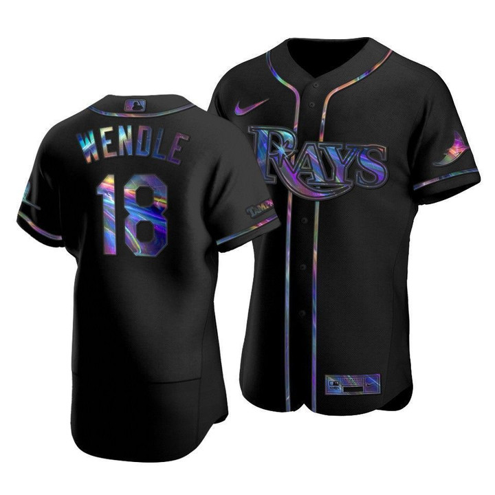 Tampa Bay Rays Joey Wendle #18 Iridescent Logo Holographic Limited Jersey Black , MLB Jersey