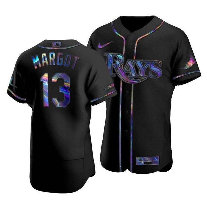 Men's Tampa Bay Rays Manuel Margot #13 Iridescent Logo Holographic Limited Jersey Black , MLB Jersey