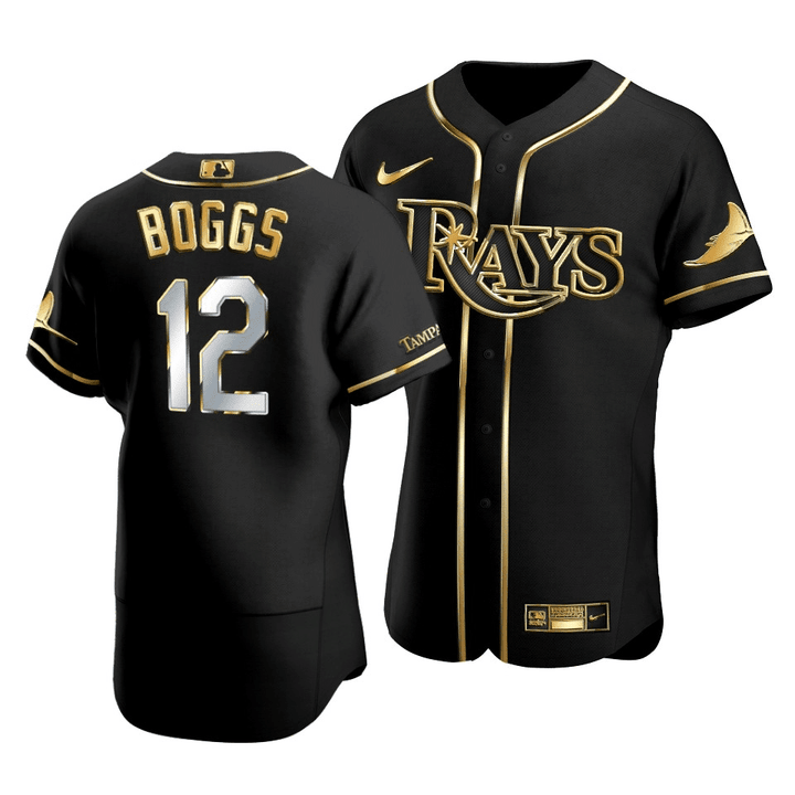 Men's Tampa Bay Rays Wade Boggs #12 Gold Edition Black  Jersey , MLB Jersey
