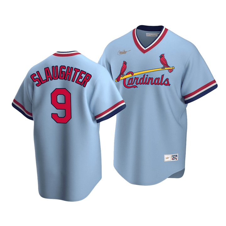 Men's  St. Louis Cardinals Enos Slaughter #9 Cooperstown Collection Light Blue Road Jersey , MLB Jersey