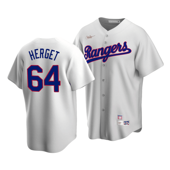 Men's Texas Rangers Jimmy Herget #64 Cooperstown Collection White Home Jersey , MLB Jersey