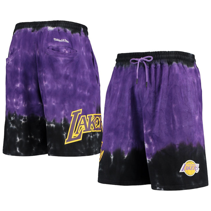 Los Angeles Lakers  Hardwood Classics Terry Tie-Dye Shorts - Black/Purple