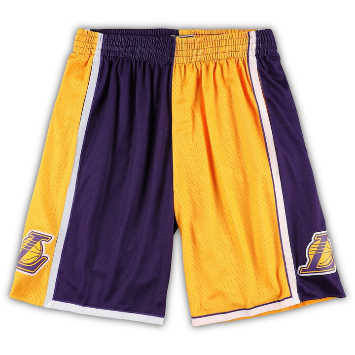 Los Angeles Lakers  Big & Tall Hardwood Classics Split Swingman Shorts - Gold/Purple
