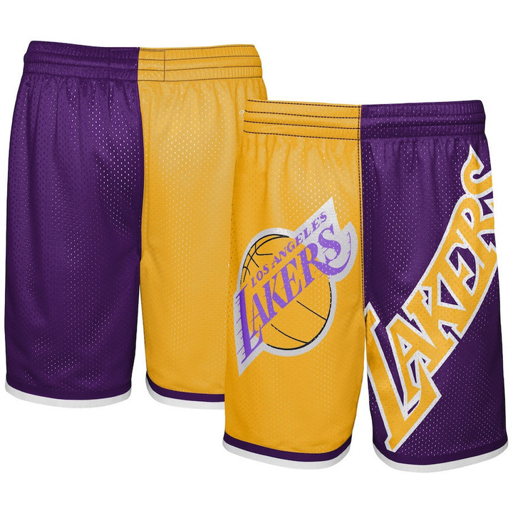 Los Angeles Lakers  Youth Hardwood Classics Big Face 5.0 Shorts - Gold/Purple
