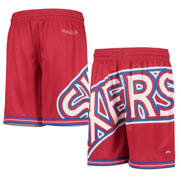Philadelphia 76ers Youth Hardwood Classics Throwback Big Face Mesh Shorts - Red