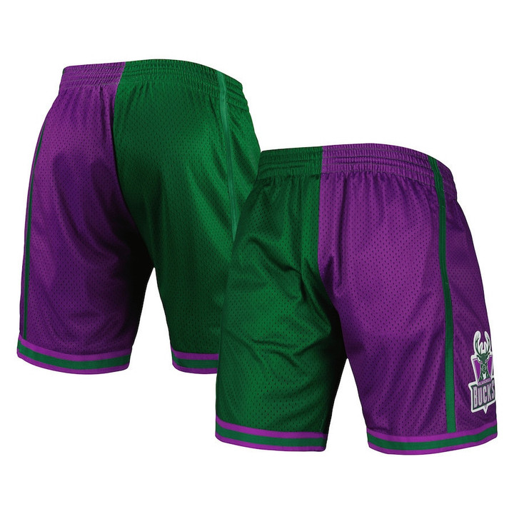 Milwaukee Bucks  Hardwood Classics 1996 Split Swingman Shorts - Green/Purple