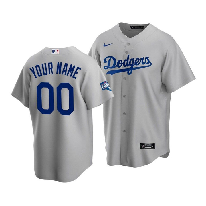 Men's Los Angeles Dodgers Custom #00 2020 World Series Champions Gray Replica Alternate Jersey