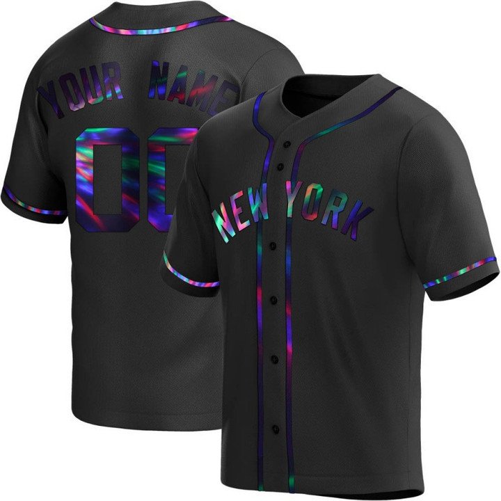Men's Custom New York Yankees Alternate Jersey - Black Holographic Replica
