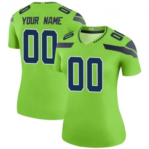 Women's Seattle Seahawks  Color Rush Neon Custom Jersey, Green, NFL Jersey - Tap1in