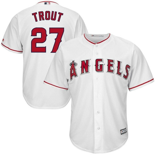 Men's Mike Trout #27 Los Angeles Angels Majestic Big And Tall Cool Base Player Jersey - White , MLB Jersey