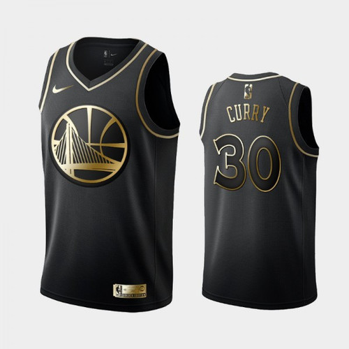 Men's  Stephen Curry #30 Golden Logo Golden State Warriors Black Golden Edition Jerseys