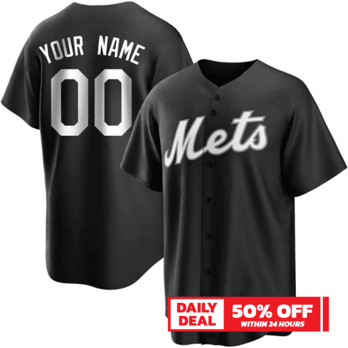 Men's Custom New York Mets Jersey - Black/white Replica