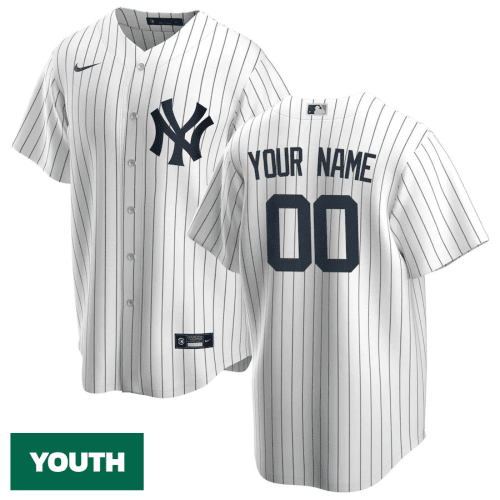 Youth's New York Yankees White Home Replica Custom Jersey