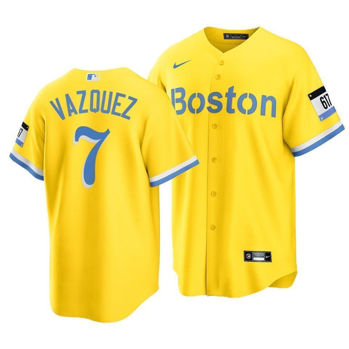 Men's Boston Red Sox Christian Vazquez #7 2021 City Connect Replica Jersey Gold , MLB Jersey