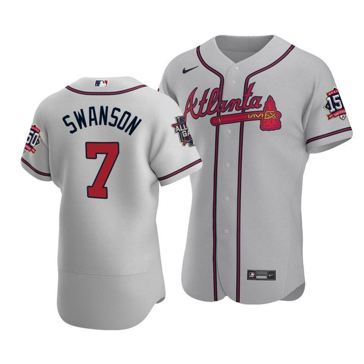 Men's Atlanta Braves Dansby Swanson #7 2021 MLB All-Star Game Patch RoadGray Jersey
