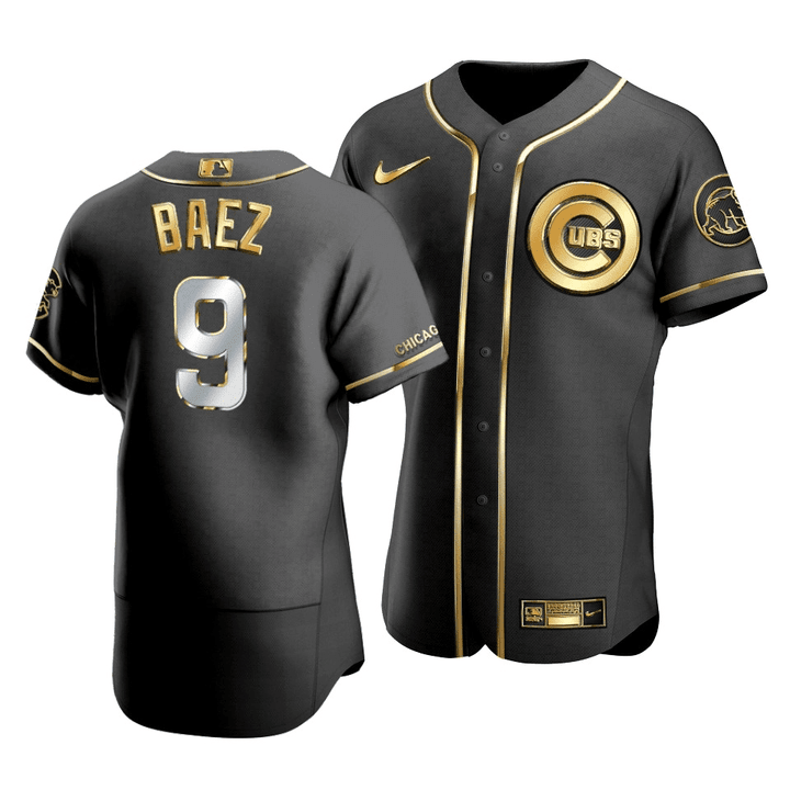 Men's  Chicago Cubs Javier Baez #9 Golden Edition Black  Jersey , MLB Jersey