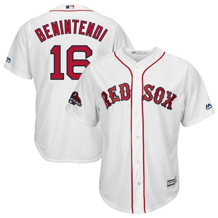 Men's Andrew Benintendi Boston Red Sox Majestic 2018 World Series Champions Team Logo Player Jersey - White , MLB Jersey
