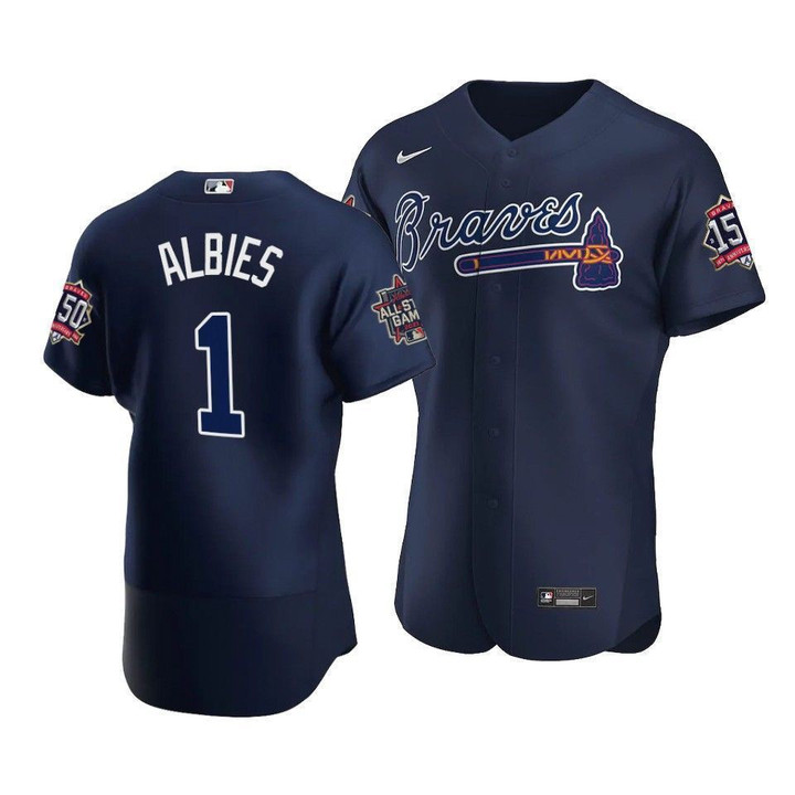 Men's Atlanta Braves Ozzie Albies #1 2021 MLB All-Star Game Patch AlternateNavy Jersey
