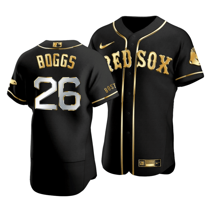 Men's  Boston Red Sox Wade Boggs #26 Golden Edition Black  Jersey , MLB Jersey