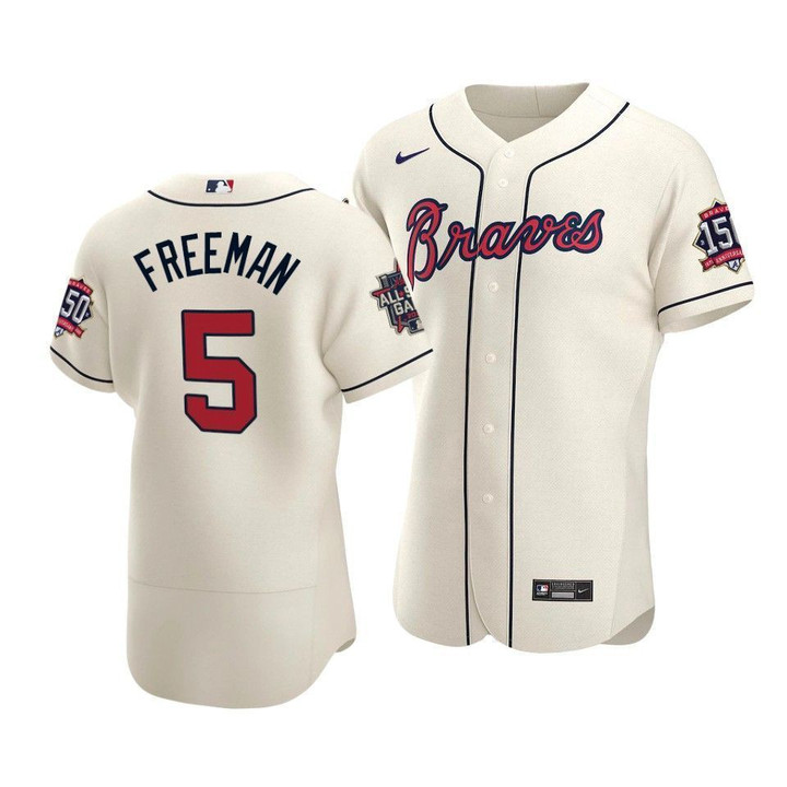 Men's Atlanta Braves Freddie Freeman #5 2021 MLB All-Star Game Patch AlternateCream Jersey