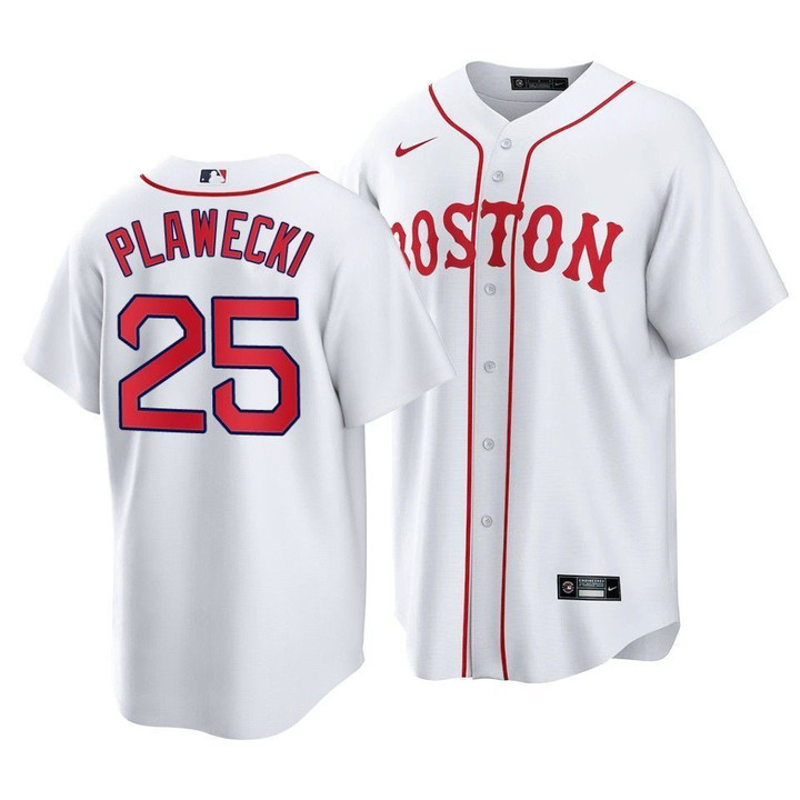 Men's  Boston Red Sox Kevin Plawecki #25 2021 Patriots' Day Replica Jersey White , MLB Jersey