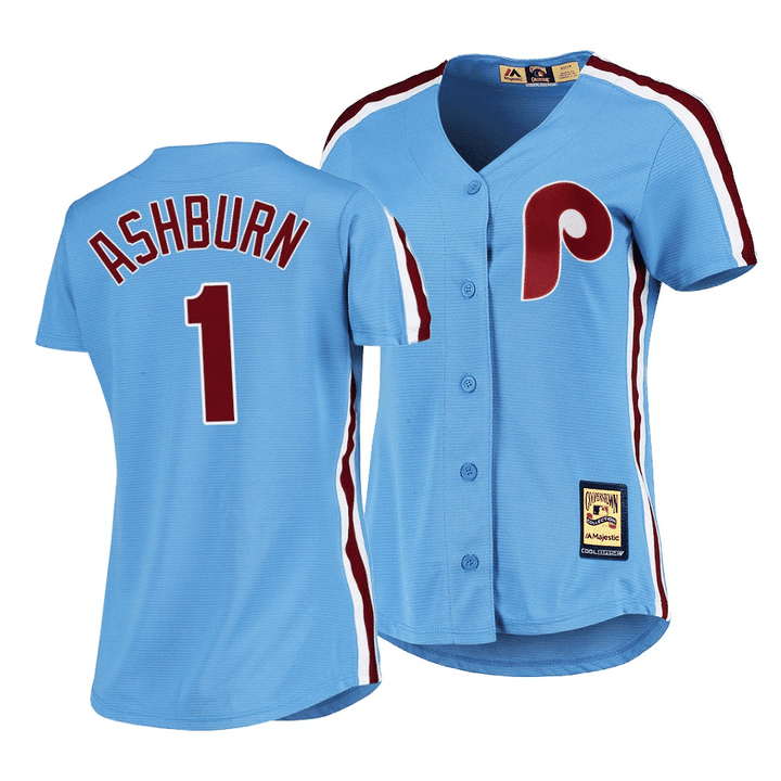 Women's  Philadelphia Phillies #1 Richie Ashburn Cooperstown Collection Light Blue Road Jersey , MLB Jersey