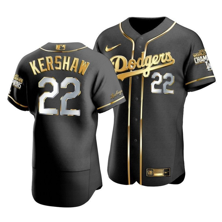 Men's  Los Angeles Dodgers Clayton Kershaw #22 2020 World Series Champions Golden Limited  Jersey Black , MLB Jersey